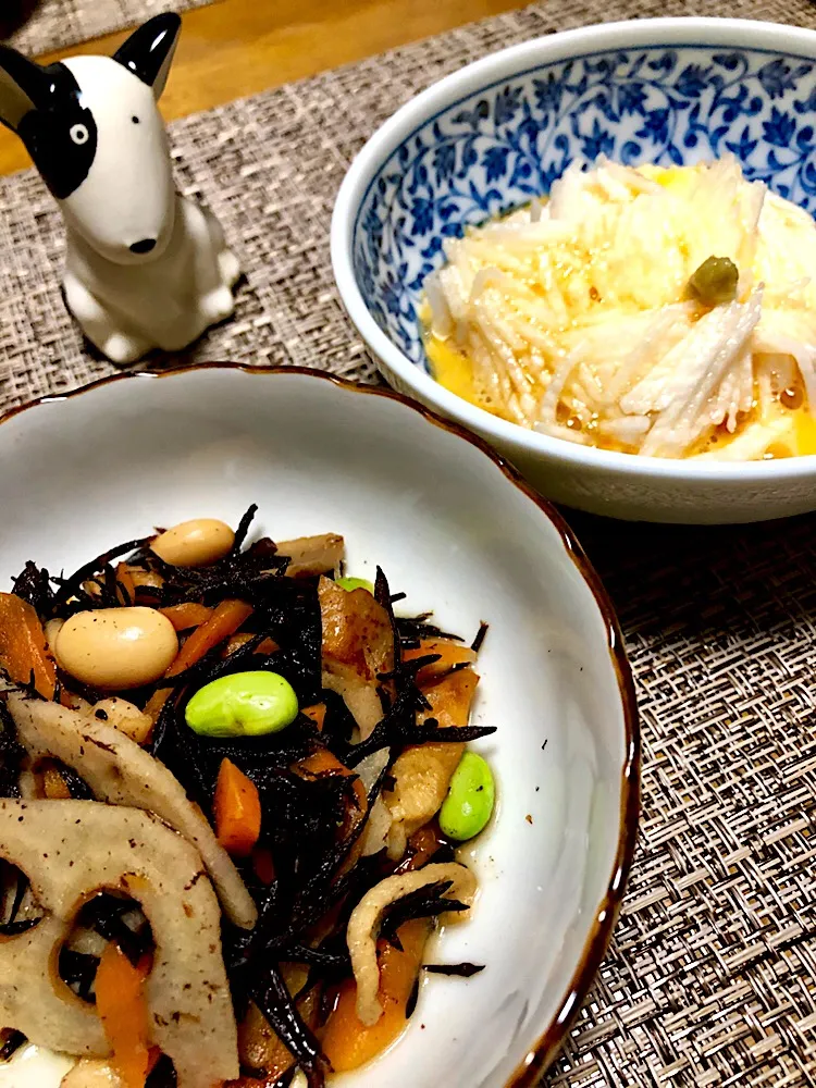 まめまめひじきの煮物
長芋千切り わさび卵醤油|くっきいママさん