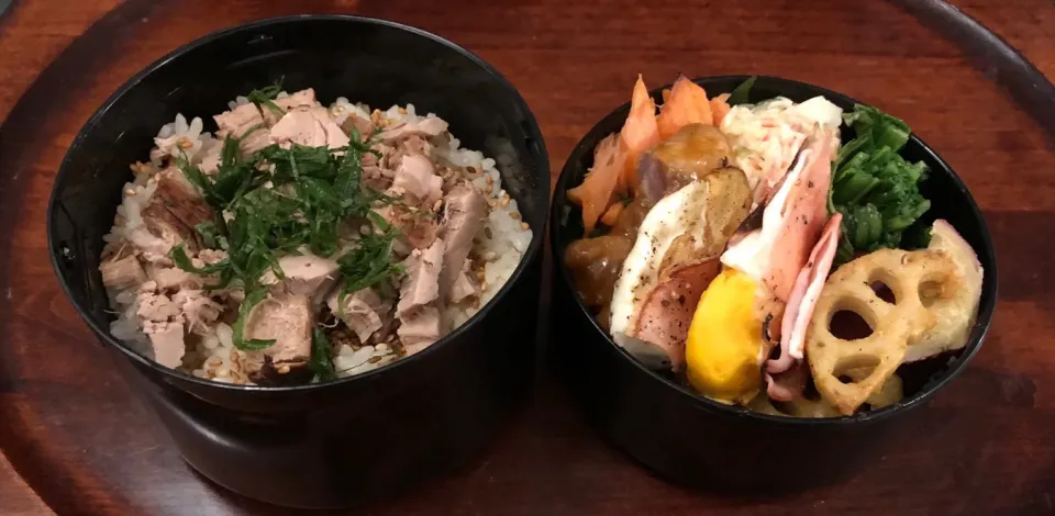 3月23日本日の息子弁当🍱自家製チャーシュー丼🍜酢豚🍗ほうれん草🥬ハムエッグ🥘レンコンカレー風味🥘キャベツカニカマサラダ🥗さつまいも🍠 #息子弁当  #サーモスランチジャー  #酢豚  #チャーシュー丼  #カニカマサラダ  #ハムエッグ  #キャベツサラダ  #さつまいも  #札幌  #中島公園  #macaroni|Yukie  Toriseさん