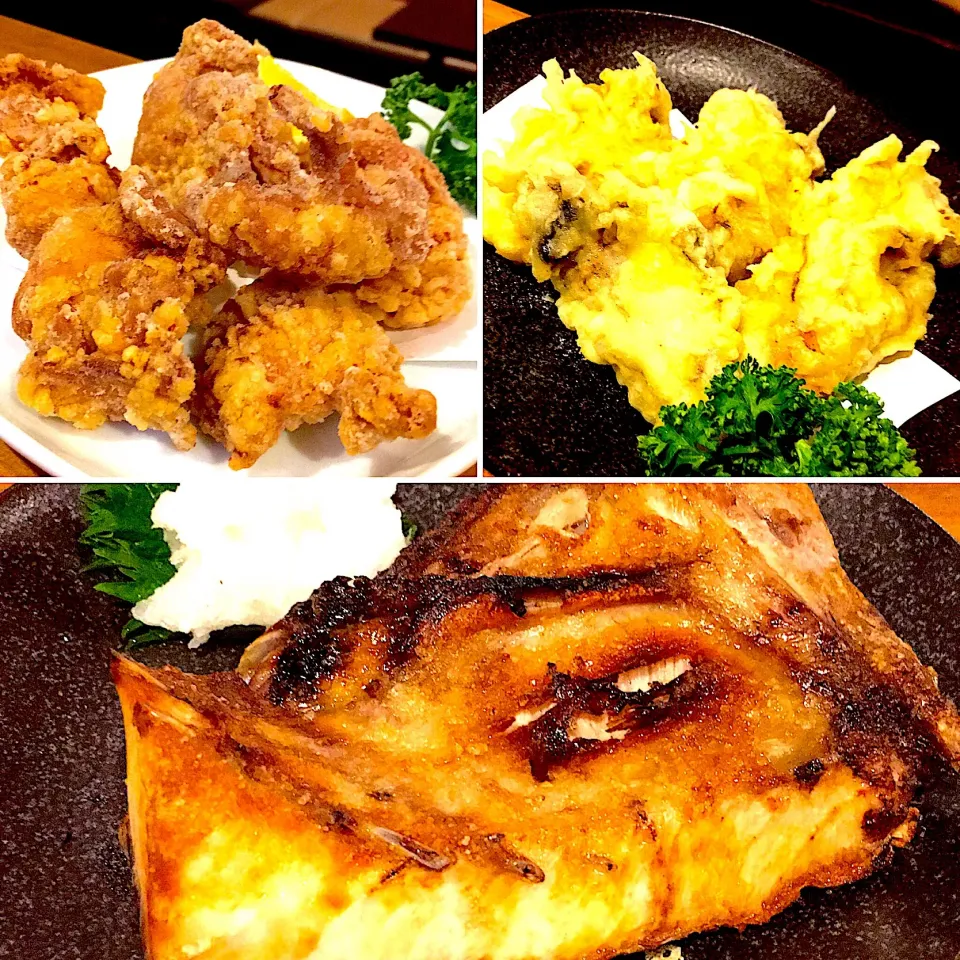 居酒屋メニュー🥢 唐揚げ🐔ブリカマ🐟牡蠣の天ぷら🐚 #家飲み部|kuremaさん