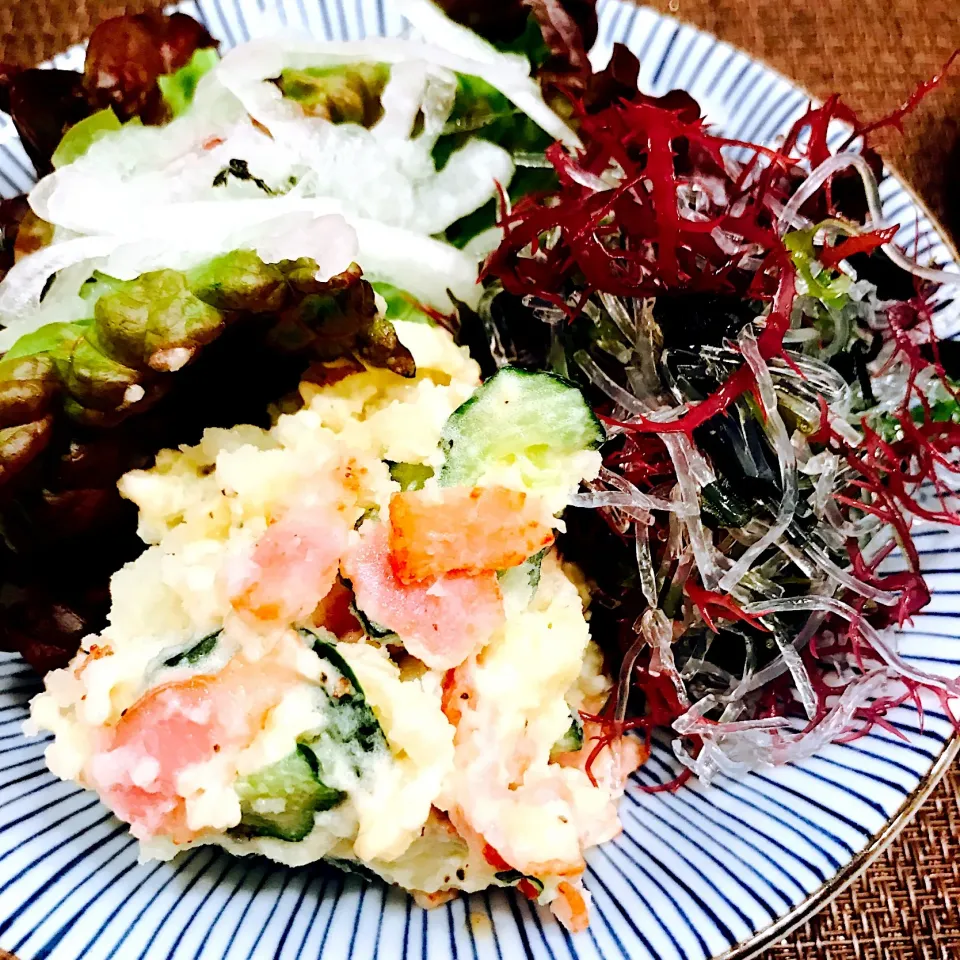 Snapdishの料理写真:ポテト&海藻サラダ🥗
ポテトサラダのマヨネーズ入れる前に甘酢を少々→その後マヨネーズ
甘酢が効いてさっぱり味です

#晩ごはん
#ポテトサラダ
#海藻サラダ
#甘酢|あお♡あおさん