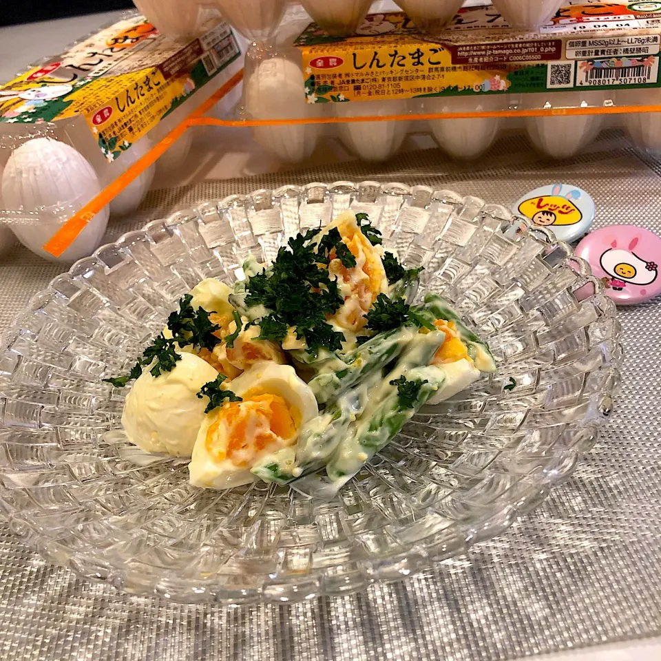 全農さんのしんたまごで 、アスパラとゆで卵のサラダ🎶🥚|まるまさん