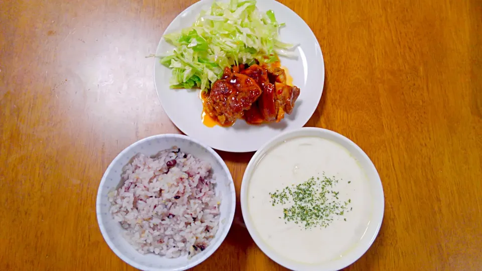 ３月１４日　チキンステーキ　コールスロー　じゃがいもと玉ねぎのスープ|いもこ。さん