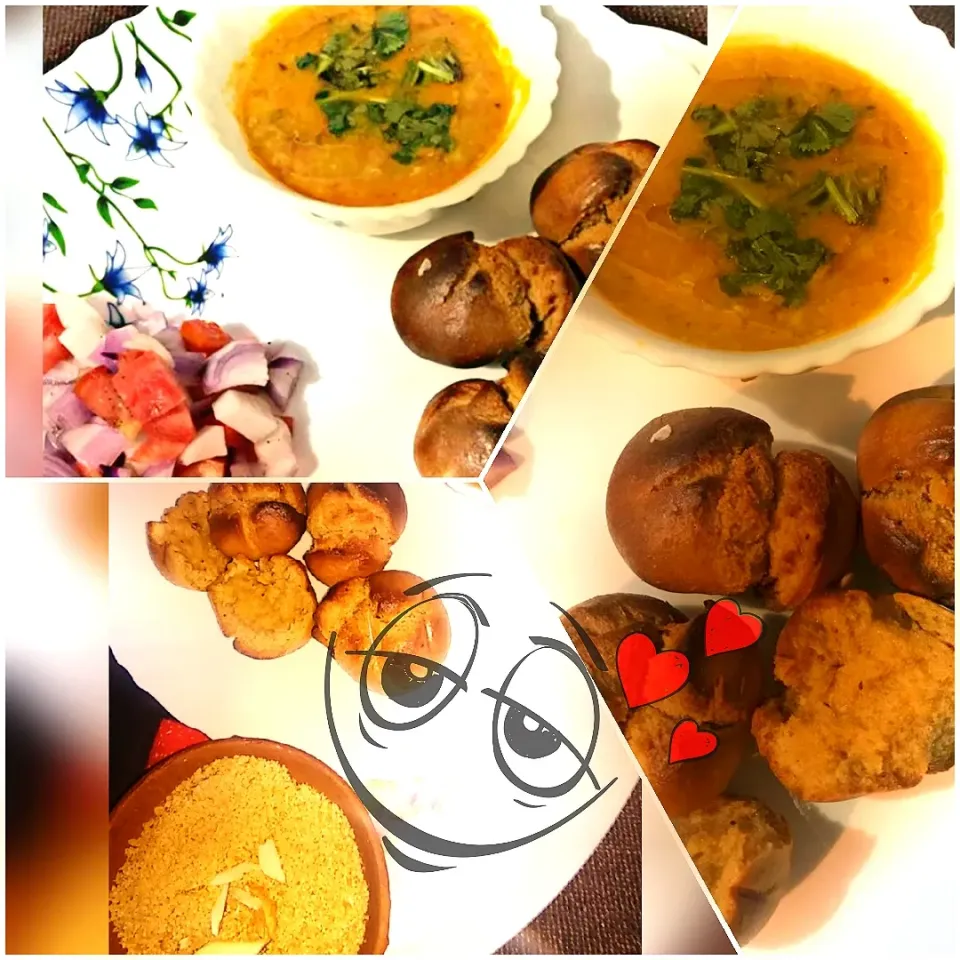 Snapdishの料理写真:dal + batti+ churma|Mansi Sharmaさん