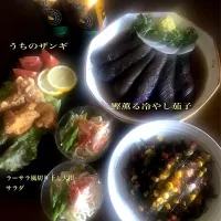 Snapdishの料理写真:居酒屋咲きちゃん🏮千葉支店開店だよ〜❣️
咲きちゃんさんの料理 ひじきと豆とコーンのバルサミコ炒め他
#ひじきのバルサミコ炒め#切り干し大根サラダ#冷やし茄子#ザンギ#家飲み部