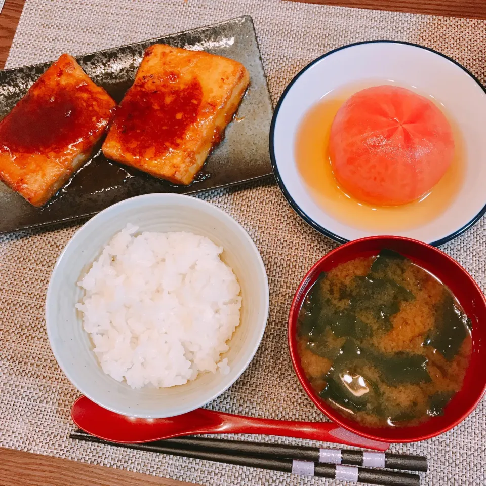 ☆まぐろの照り焼き
☆トマトの出汁浸し
☆わかめの味噌汁|Asamiさん