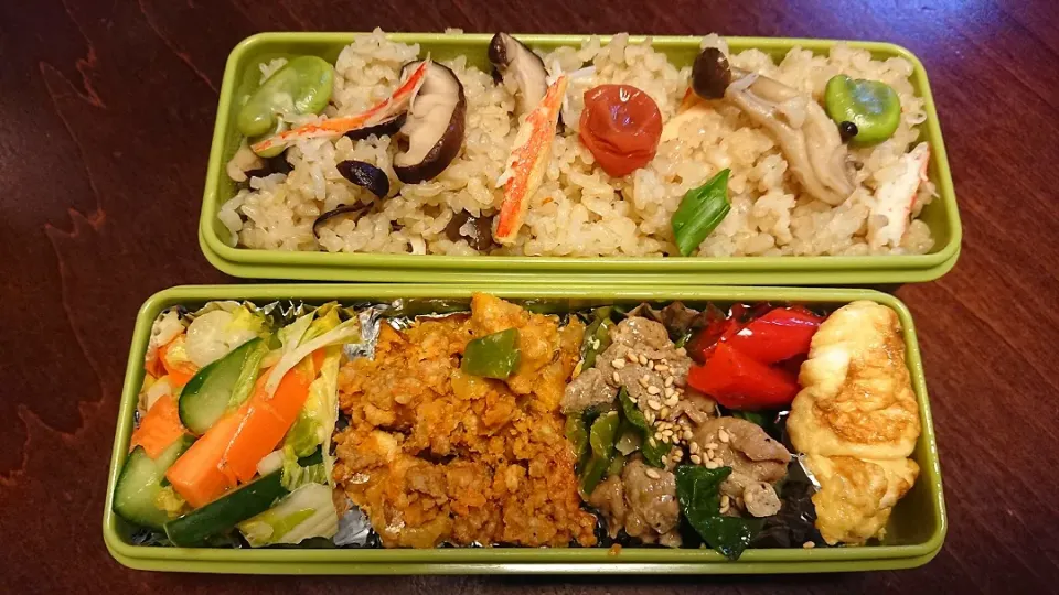 蟹と空豆の炊き込み弁当|りょーさん