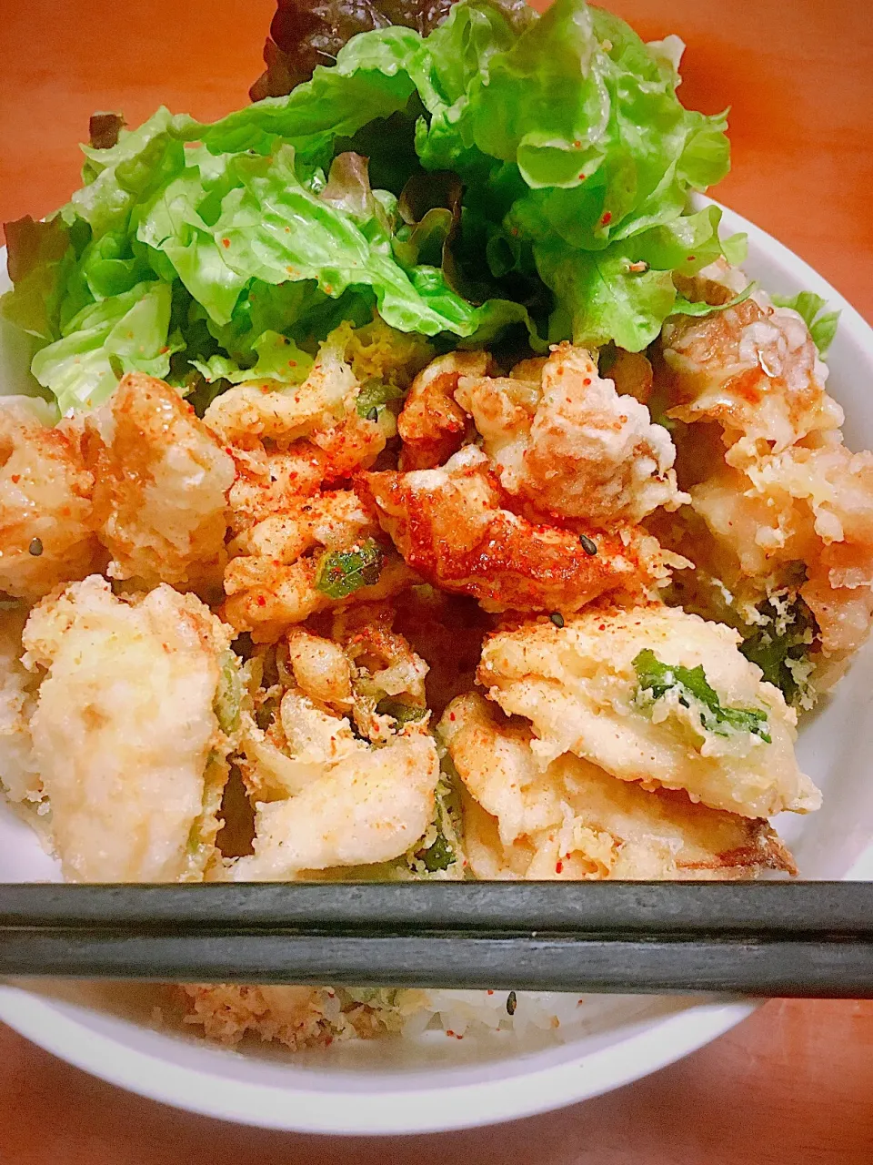 ささみのはさみ天丼
〜野菜足らんな思ってサニーレタス後から足した〜|てってんさん