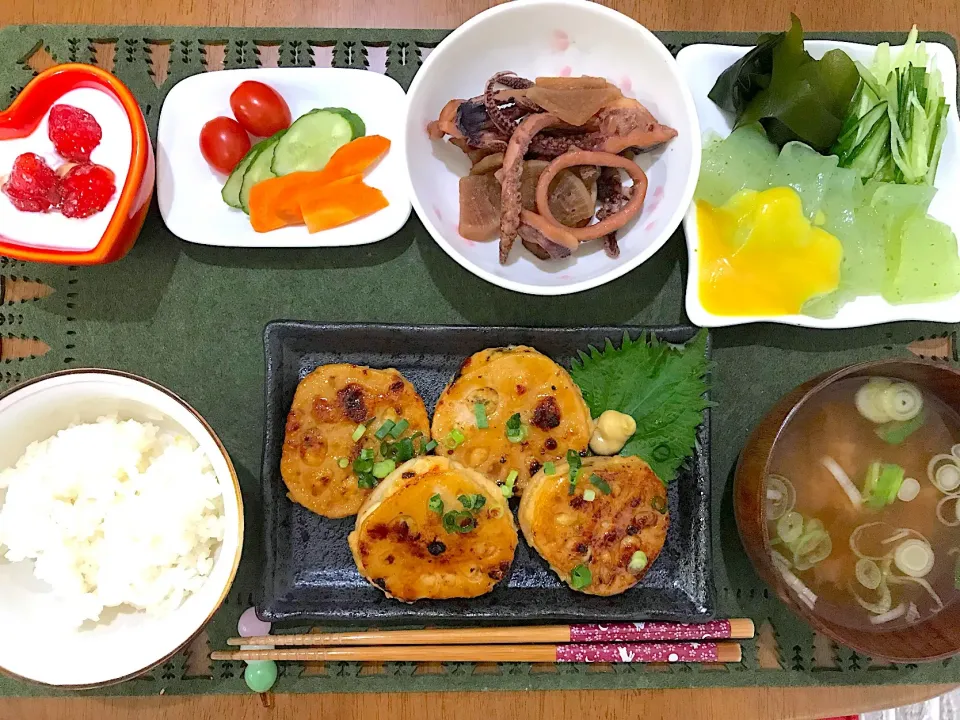 蓮根の挟み焼き定食|ゆうかさんさん