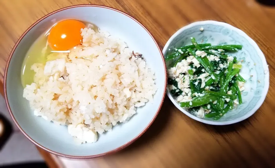 鯛めし×卵かけご飯とホウレン草の白和え|漁吉丸ゆみさん