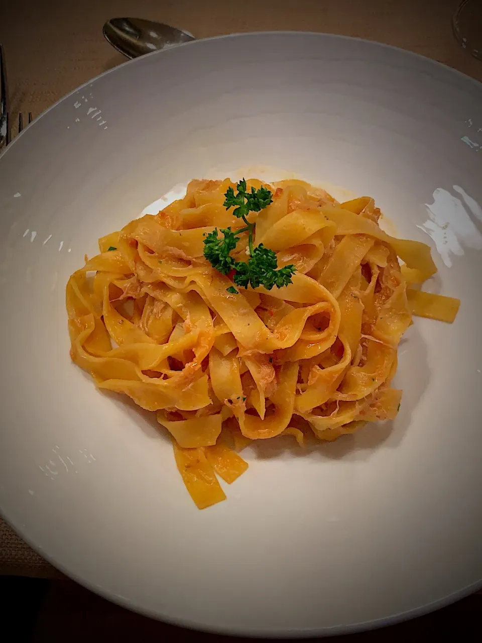 カニパスタpappardelle con polos di granchio e salsa di crostacei|ヒロさん