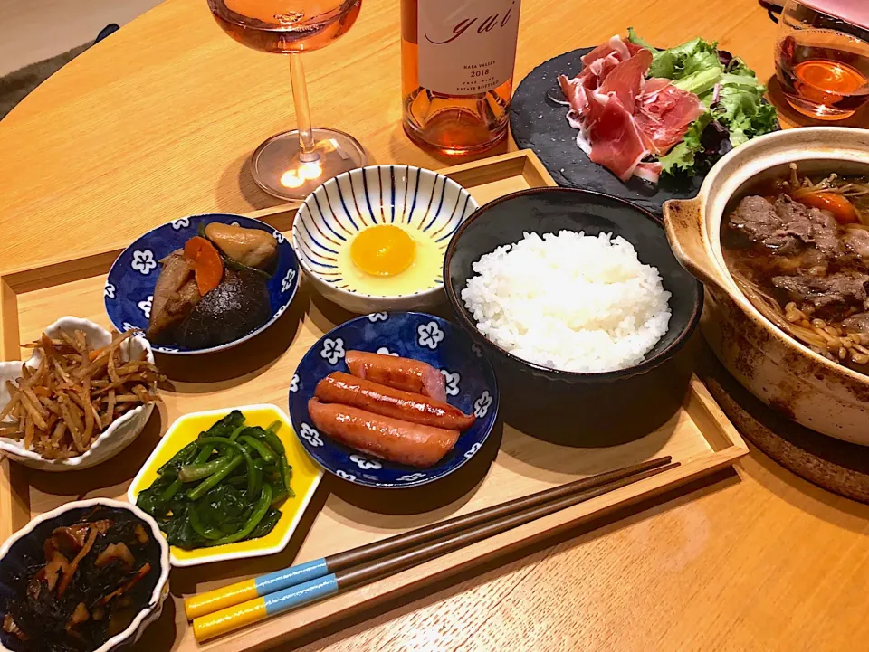 Snapdishの料理写真:夜ご飯 わしょく#わしょく
#生ハム
#すきやき
#一人御膳|Terui Moriさん