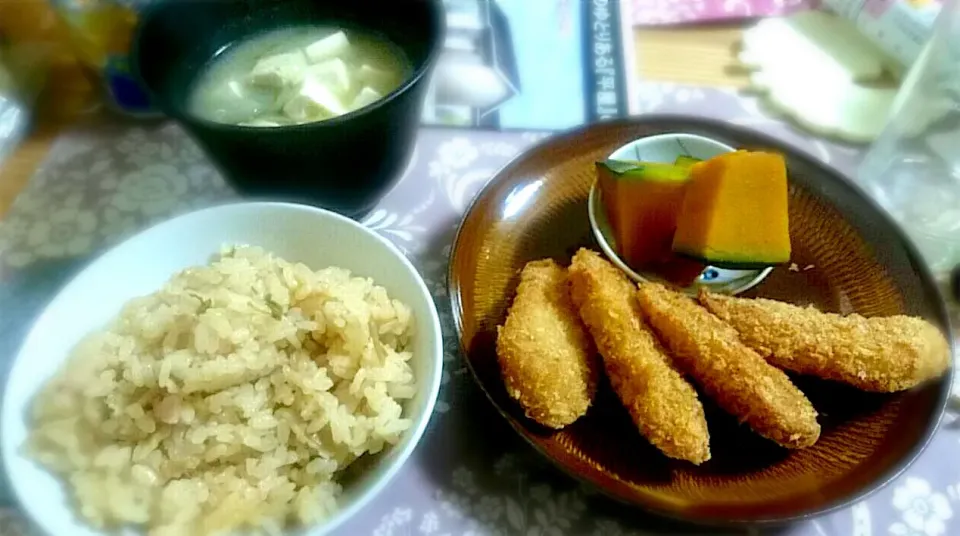 白身魚フライと豚バラ肉の炊き込みご飯w|Megurianさん