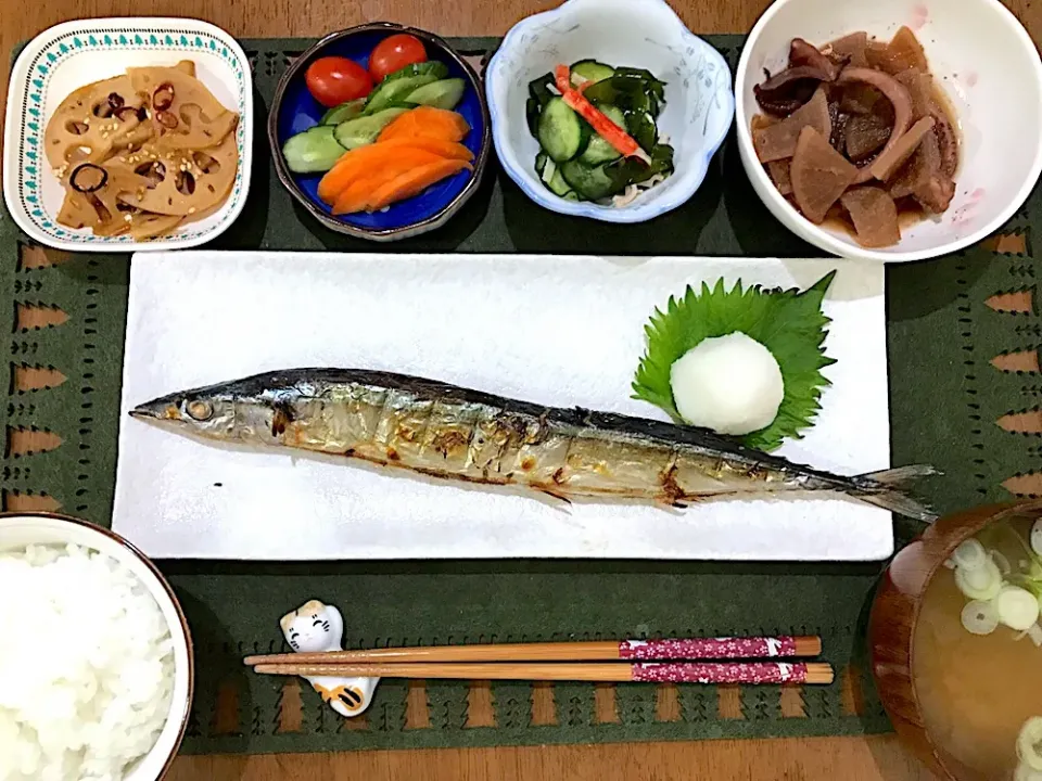 焼き秋刀魚定食|ゆうかさんさん