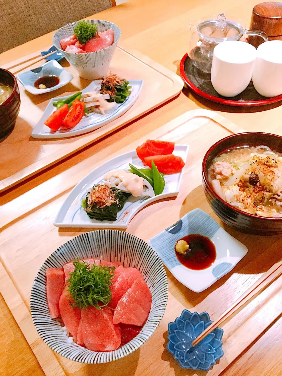 鉄火丼、卵とじうどん|papinさん