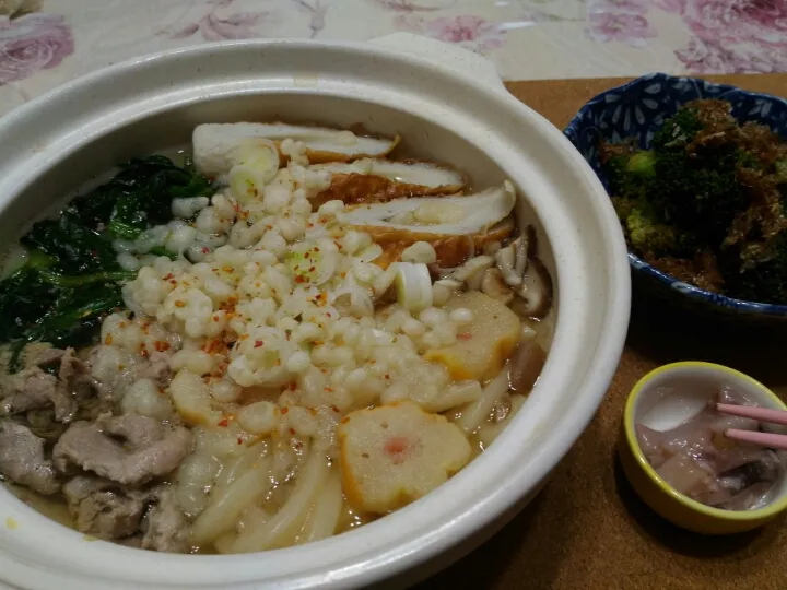 2019/3/29(金）
冷蔵庫.冷凍庫総動員で鍋焼きうどん
　　　　ありゃ😓卵忘れた💦😖|たえさん