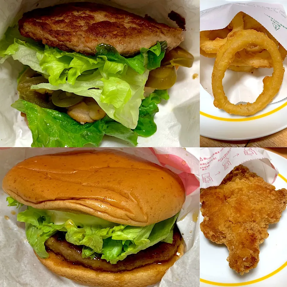 スパイシーにくにくバーガー🍔
クリームチーズテリヤキバーガー🍔
モスチキン🍗
オニオンリング🍟|るみおんさん