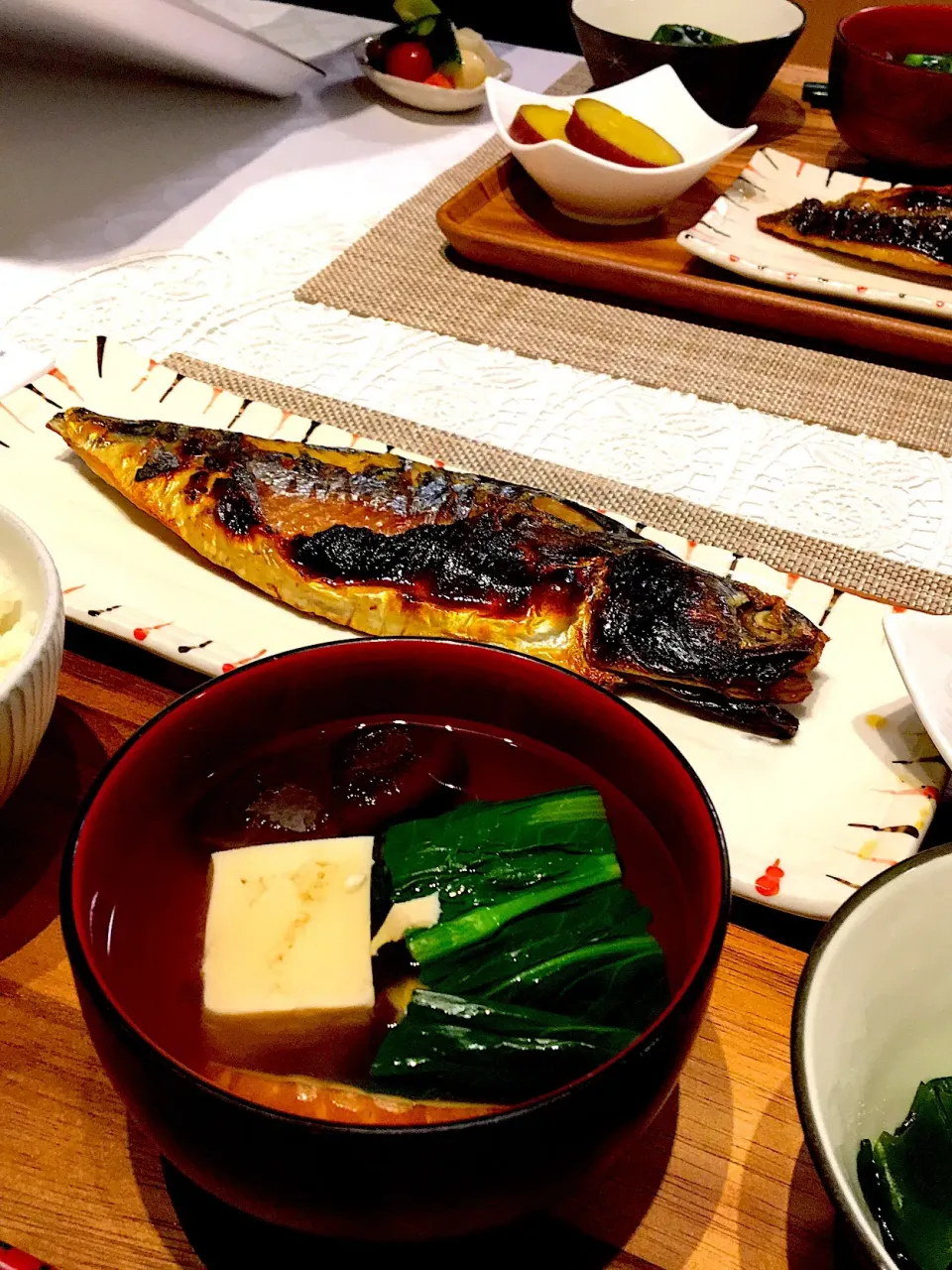 夕食 鯖 豆腐と菜の花のお吸い物|ayakoさん