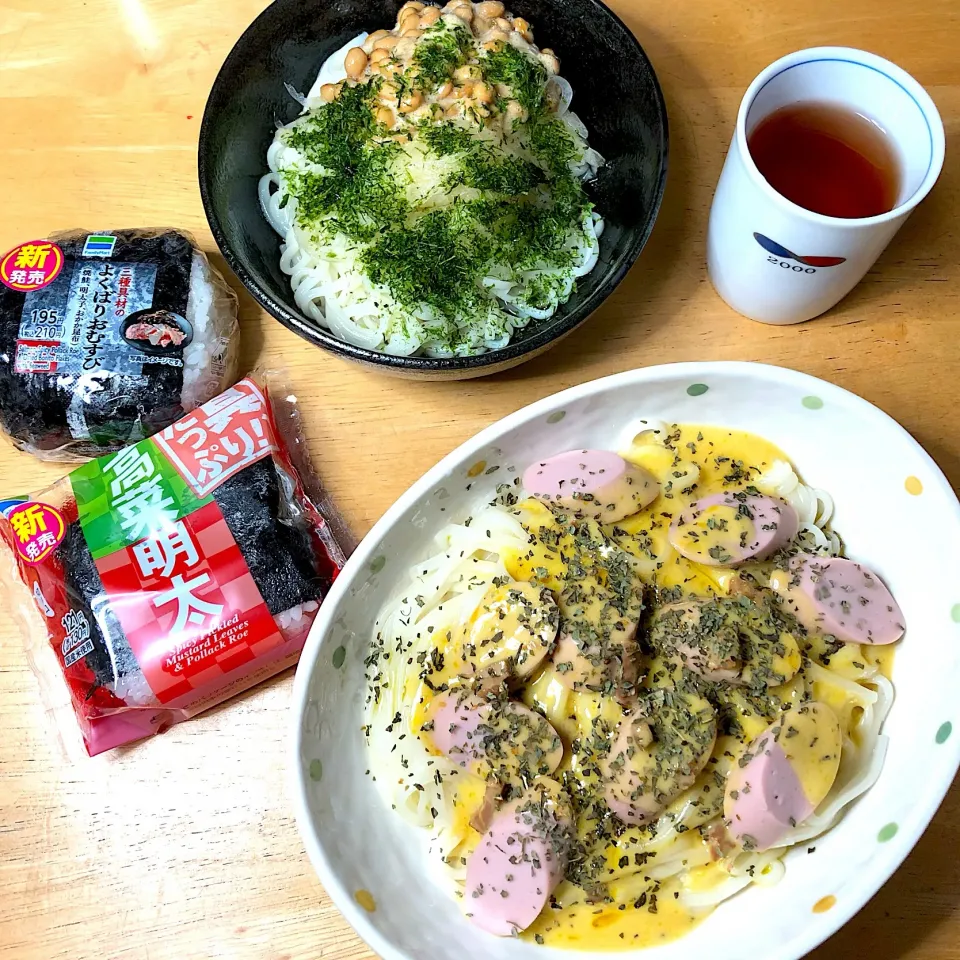 カルボナーラうどん&納豆玉葱酢うどん💦|Makokoさん