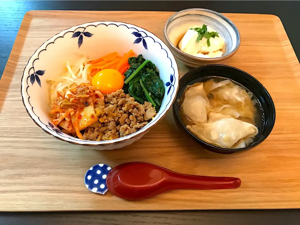 #ビビンバ #ワンタンスープ #冷奴 #夜ご飯 #晩御飯 #ナムル #特製ナムル #韓国料理|いちごさん