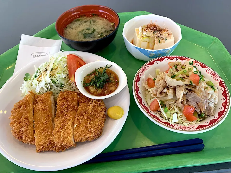 チキンカツ香味ポン酢、冷奴、豚しゃぶサラダ、味噌汁|Tadahiko Watanabeさん