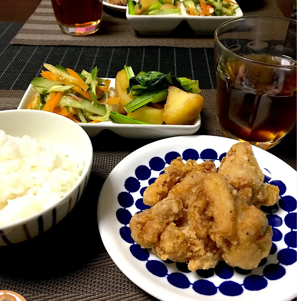 ・鶏モモの唐揚げ ・中華春雨サラダ ・新じゃがと小松菜の甘辛炒め|ちぐあささん