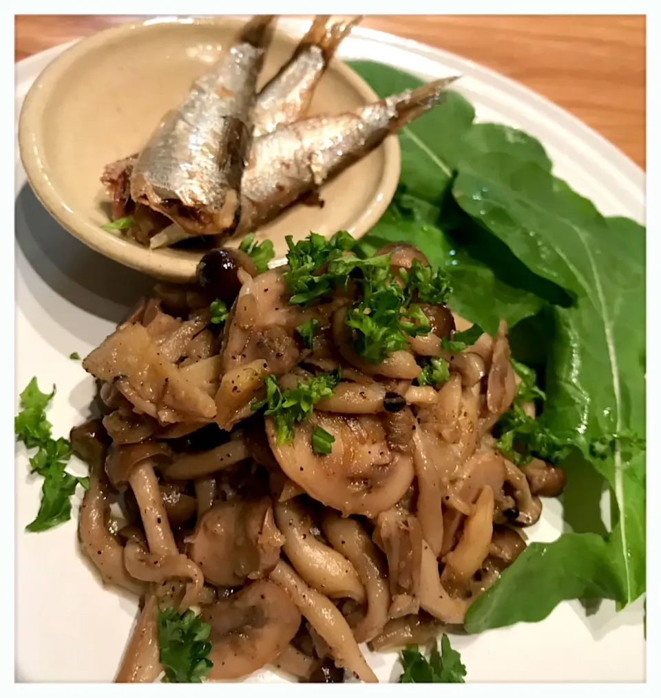 三種のキノコのガーリックバター。Stir-fried mushroom|toyamadaさん