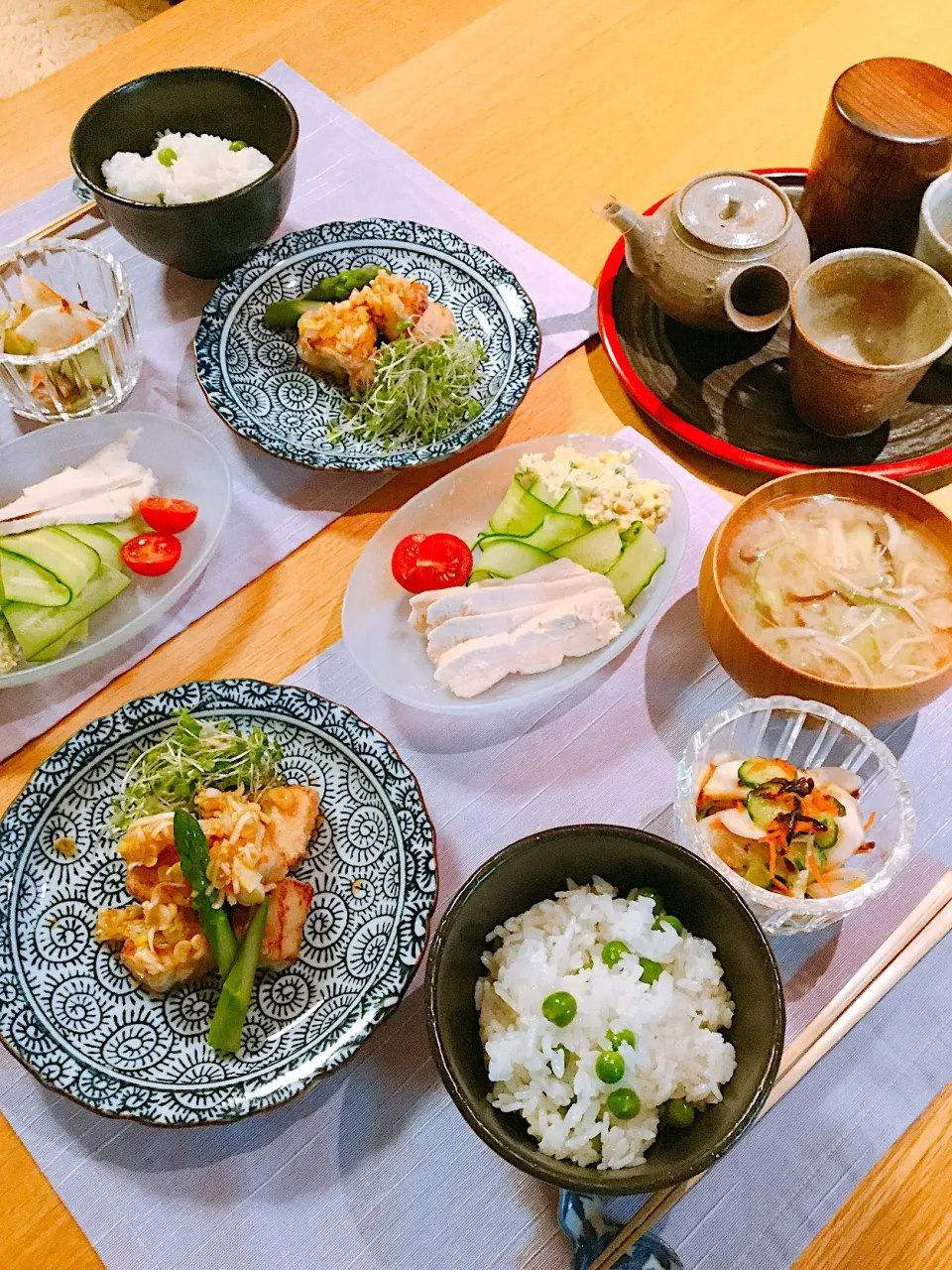 カジキマグロ竜田揚げ葱ソース、
グリンピースご飯|papinさん