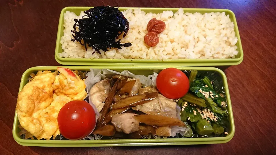 Snapdishの料理写真:鶏もも肉と牛蒡の甘辛煮弁当|りょーさん