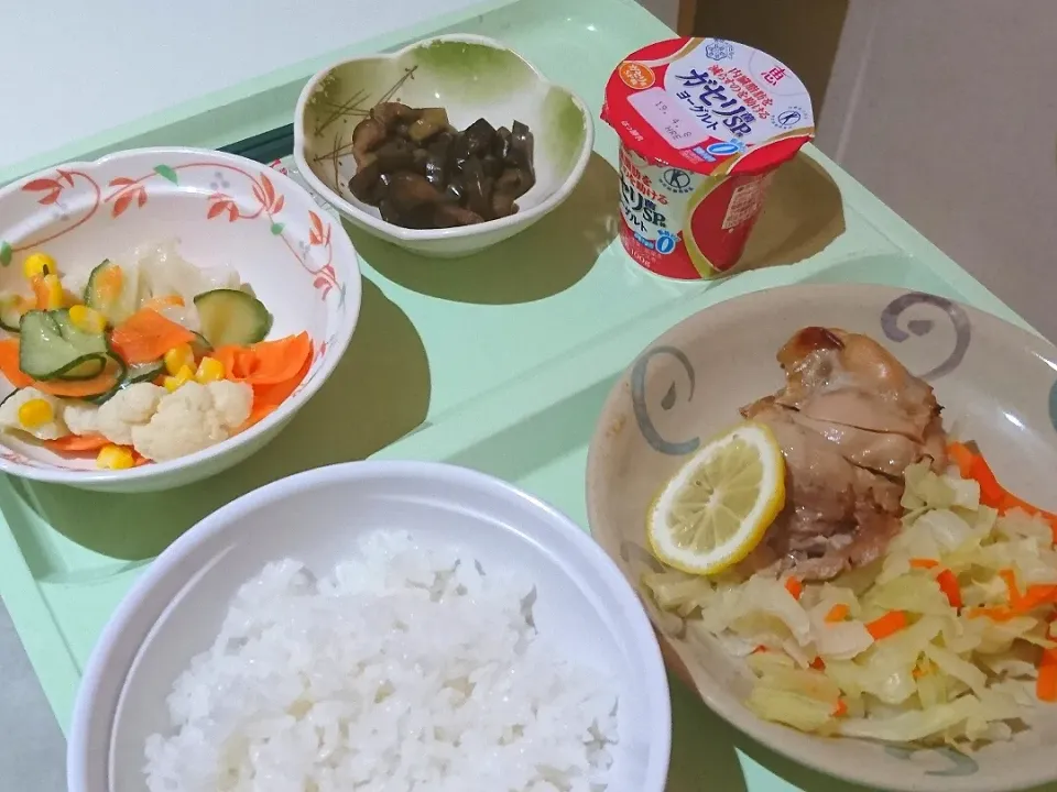 米飯200g&鶏肉照り焼き&キャベツ&ドレッシングサラダE&生姜和え(茄子)&無糖ヨーグルト|まぐろさん