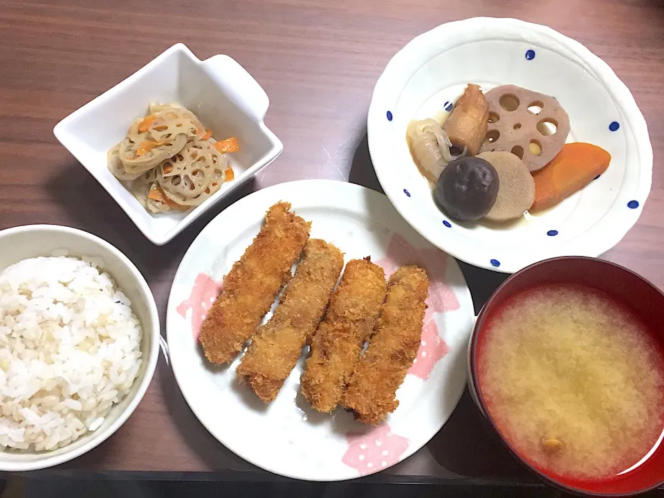 アスパラ豚肉巻き なめこ汁 煮物 れんこんきんぴら|おさむん17さん