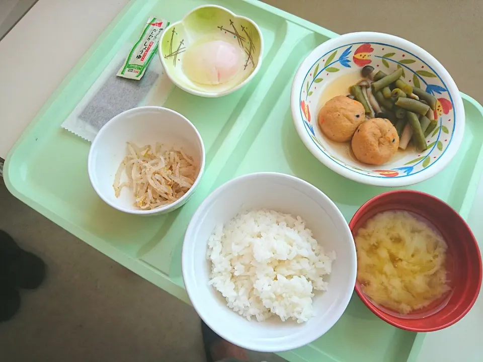 米飯150g&味噌汁&がんもの煮付け&胡麻和え&焼きのり&温泉卵|まぐろさん