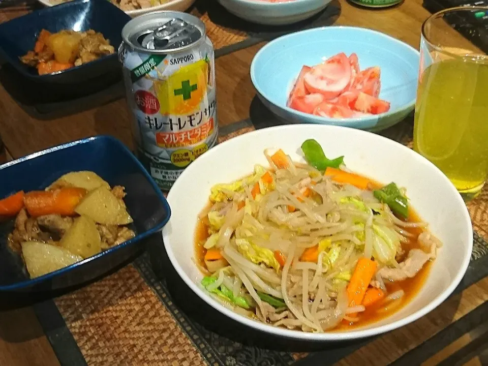 肉じゃが&野菜炒め&トマトサラダ|まぐろさん