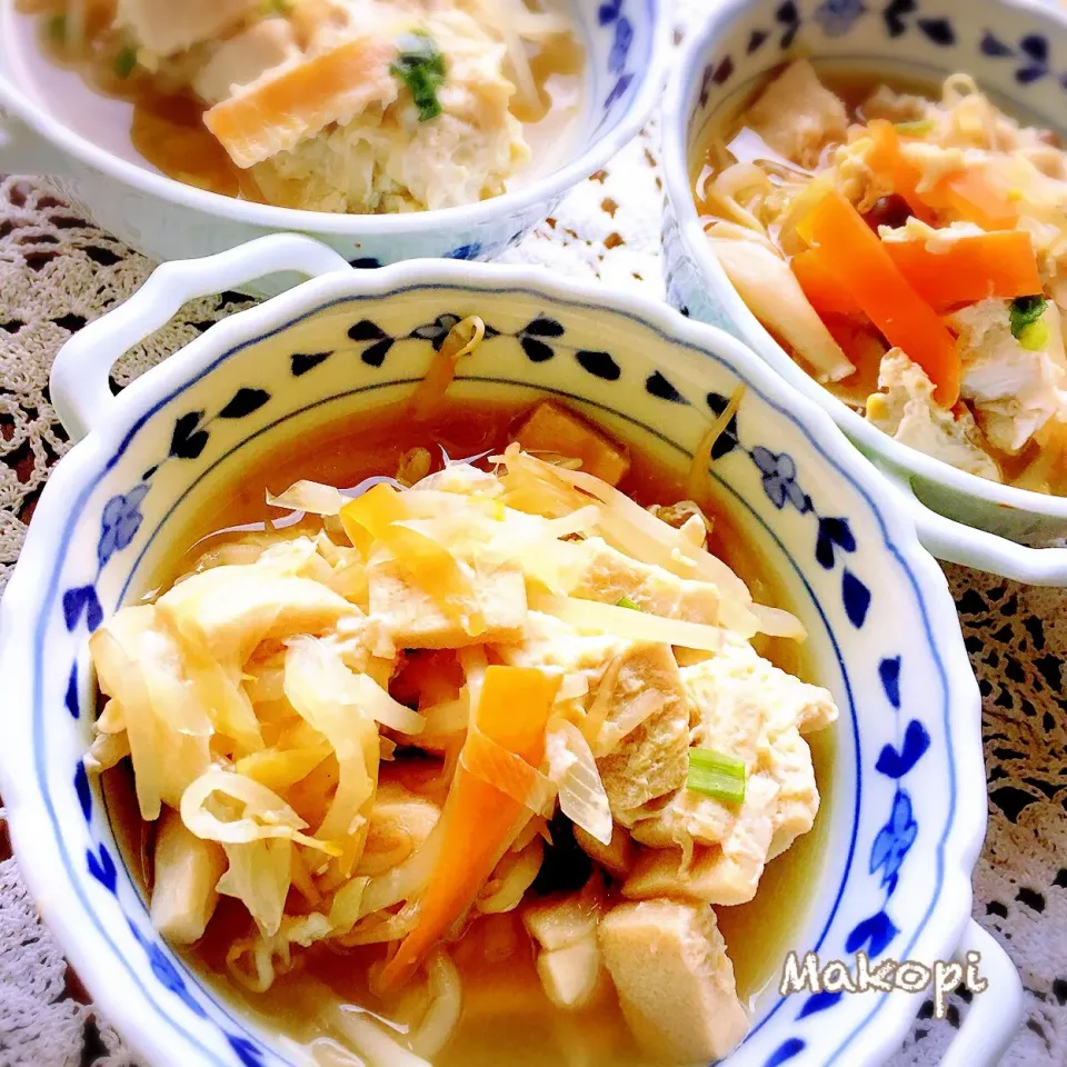 Snapdishの料理写真:実家の夕飯おかず♡高野豆腐と野菜煮(卵とじ)|まこぴ～♪さん