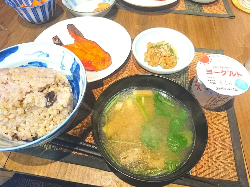 Snapdishの料理写真:かれいの本みりん&納豆&三つ葉の味噌汁|まぐろさん