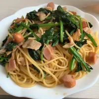 Snapdishの料理写真:ベーコンとほうれん草の和風パスタ|パワプロくんさん