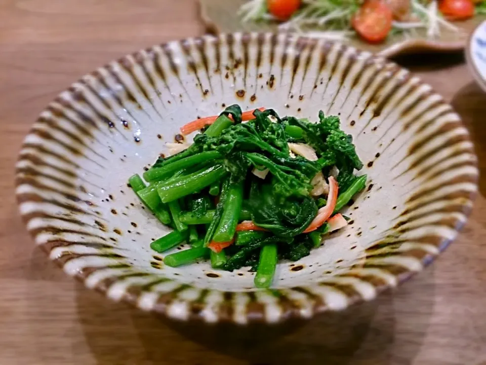 つぼみ菜とカニカマのからし醤油|古尾谷りかこさん