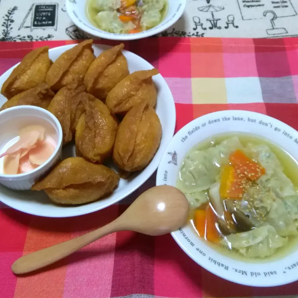 2019/04/09　今日の昼ごはん♥水餃子スープといなり寿司|ちいたんさん