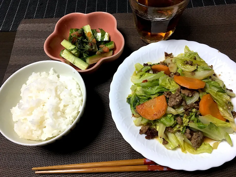 ◎今夜のMENU◎
・春キャベツの回鍋肉風炒め
・きゅうりの梅しそ和え|ちぐあささん