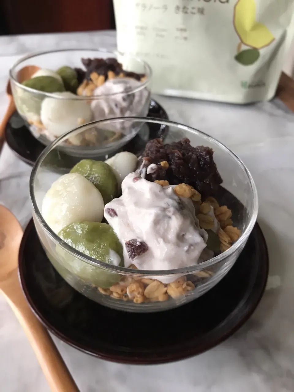 Snapdishの料理写真:マダム とんちんの料理  お家カフェ 小倉アイス🍨でライスグラノーラパフェ|とんちんさん