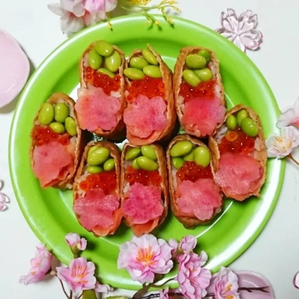 桜形紅芯大根の甘酢漬け
お花見いなり寿司|真木さん