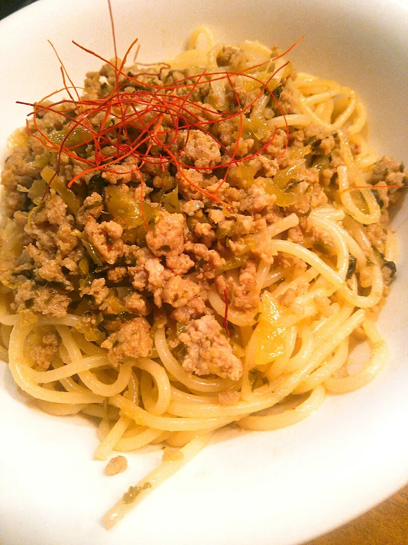 からあげビールさんのピリ辛高菜そぼろでパスタも作っちゃった♪*ﾟ|OBENTOさん