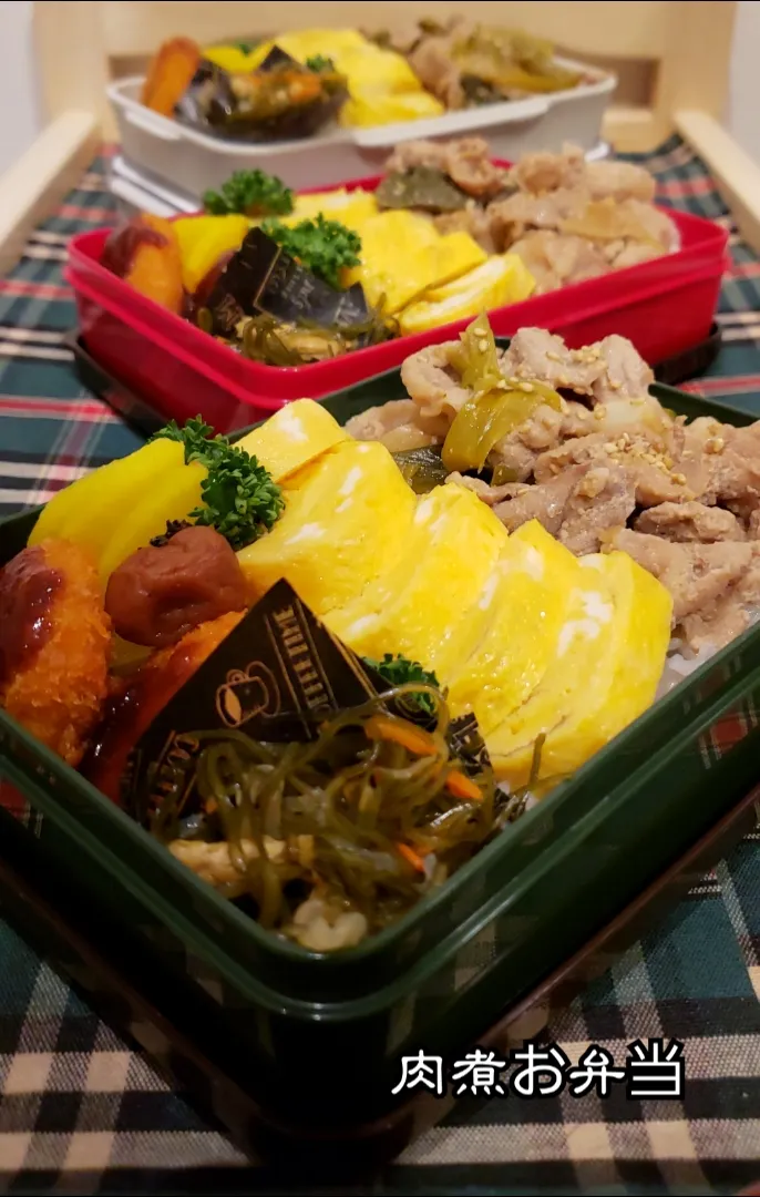 わが家の働く男弁当
今日は豚肉をにんにく醤油で煮たのを
入れました。|kimikimi❤kitchenさん