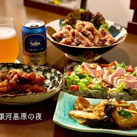 「小麦のビール缶／エクストラペールエール缶 セット」を使ってみたSnapdishの料理・レシピ写真:銀河高原の夜🍺✨