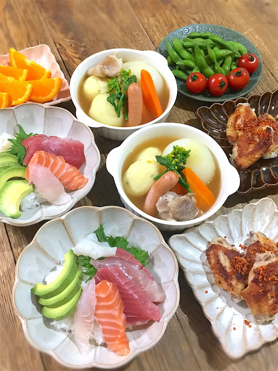 海鮮丼〜牛すじ入りポトフ〜クリスピーチキンで子供ごはん💕|加藤よしえさん