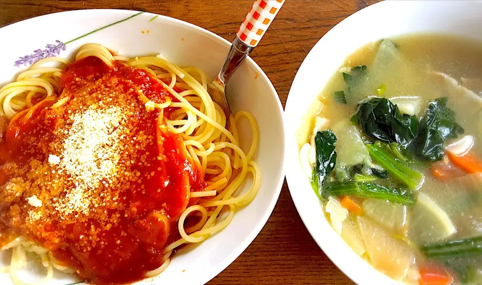 ミートスパゲティ🍝大根とニンニクのスープ|相良幸子さん