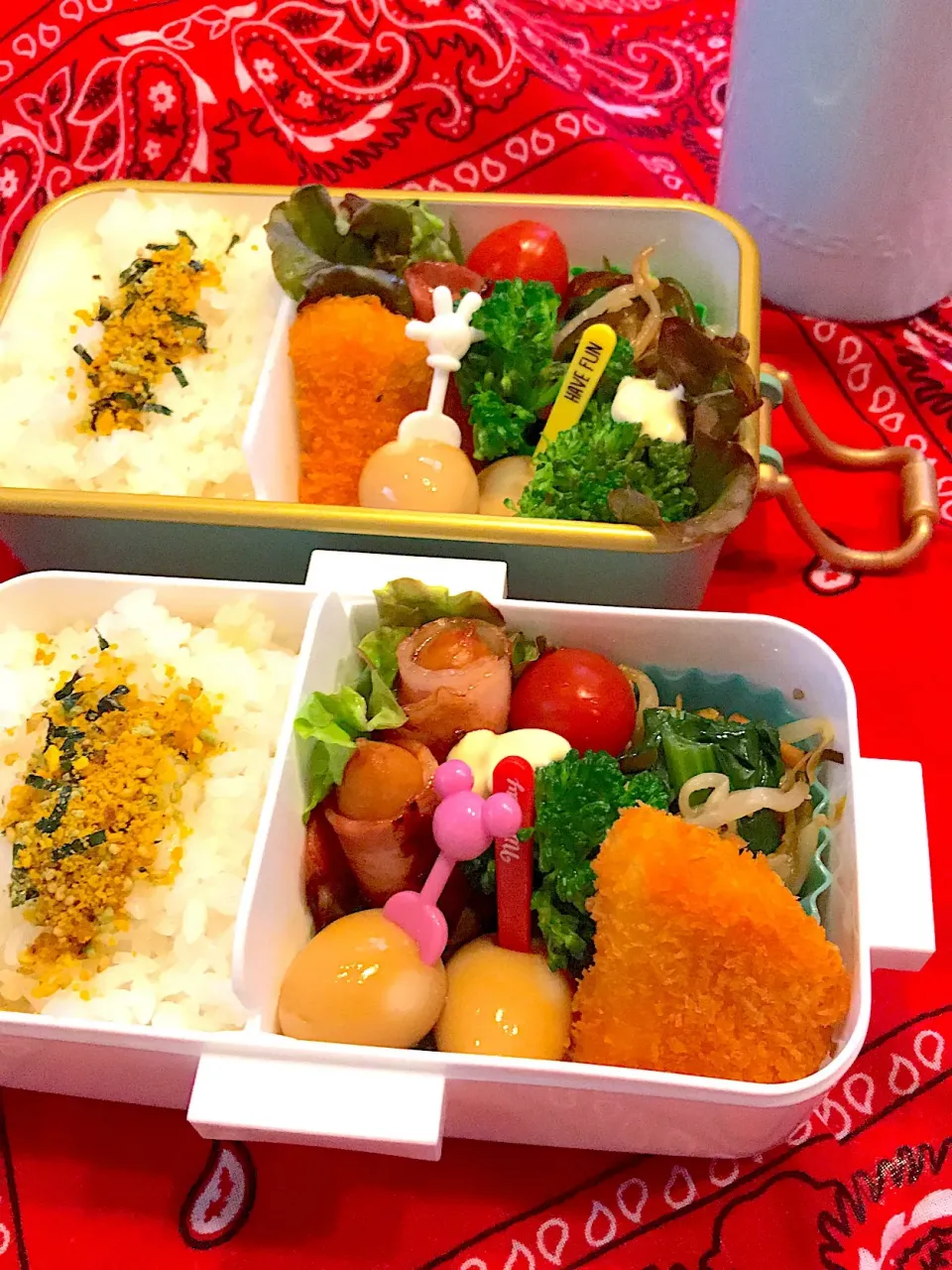 Snapdishの料理写真:2019.4.15 JK＆自分弁当～ウインナーのベーコン巻き🎶|rinrin*mama*さん