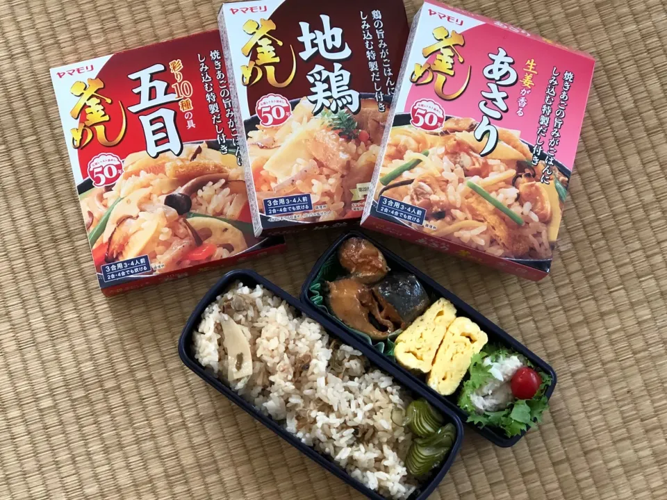 サバの味噌煮(缶詰) と、あさりの炊き込みご飯 弁当|弁当 備忘録さん