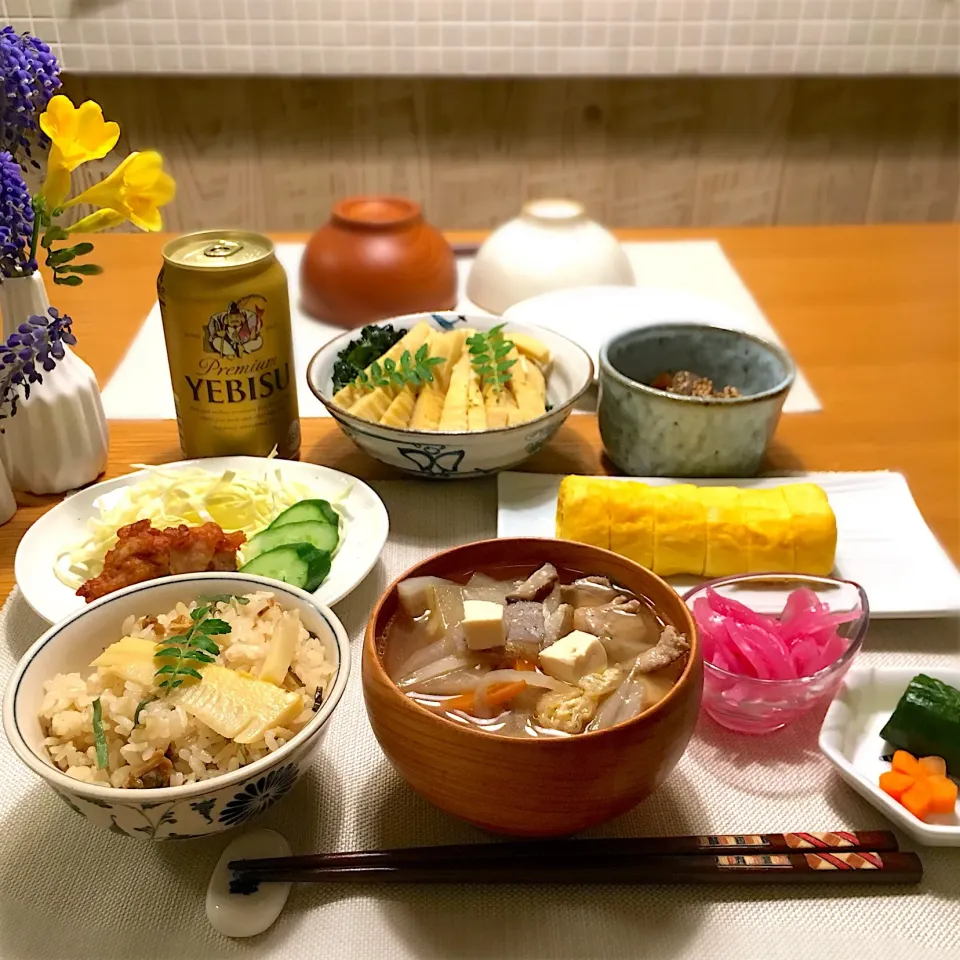 Snapdishの料理写真:筍づくしの晩ごはん|むぎこさん