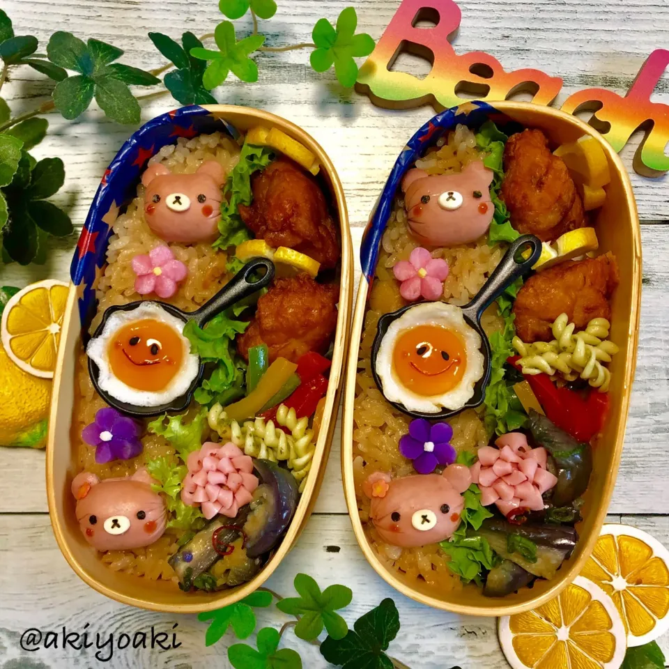 Snapdishの料理写真:ミニリラックマ弁当|Akiyoෆ¨̮⑅さん