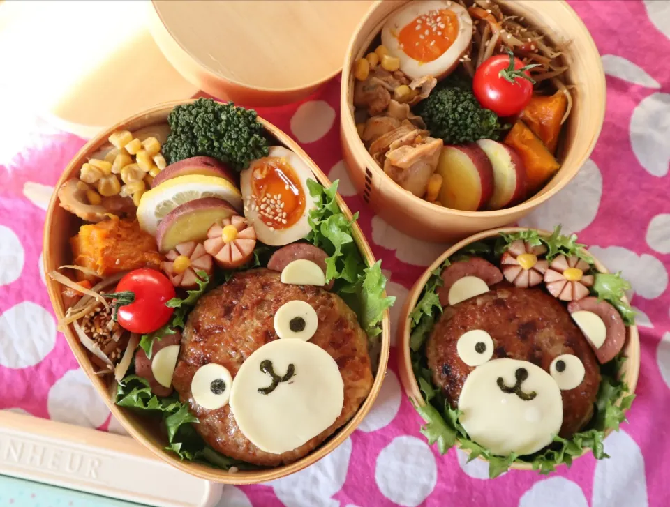 Snapdishの料理写真:中学生男子年子弁当🍱
鶏つくねハンバーグでくまさん🐻
男子弁当じゃないね(☝︎ ՞ਊ ՞)☝︎|なかじー。さん